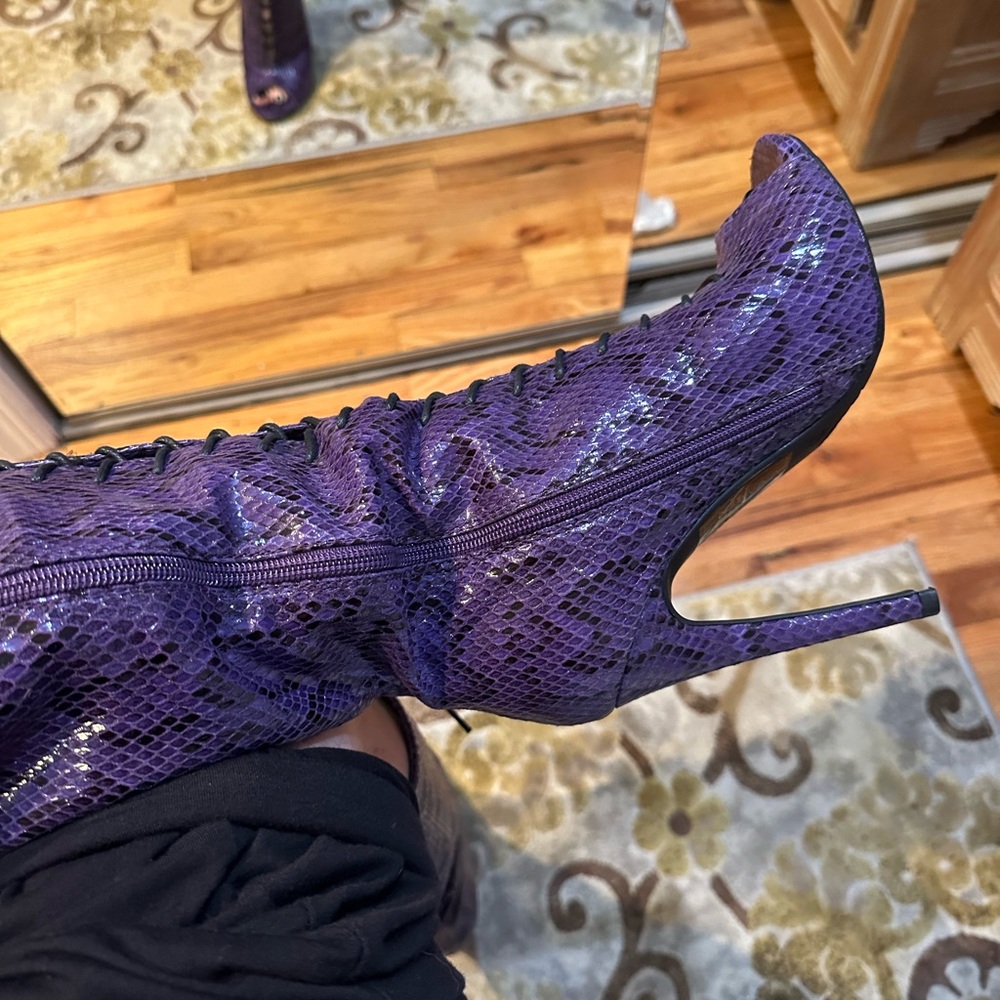 Faux Snakeskin Purple Stiletto Boots